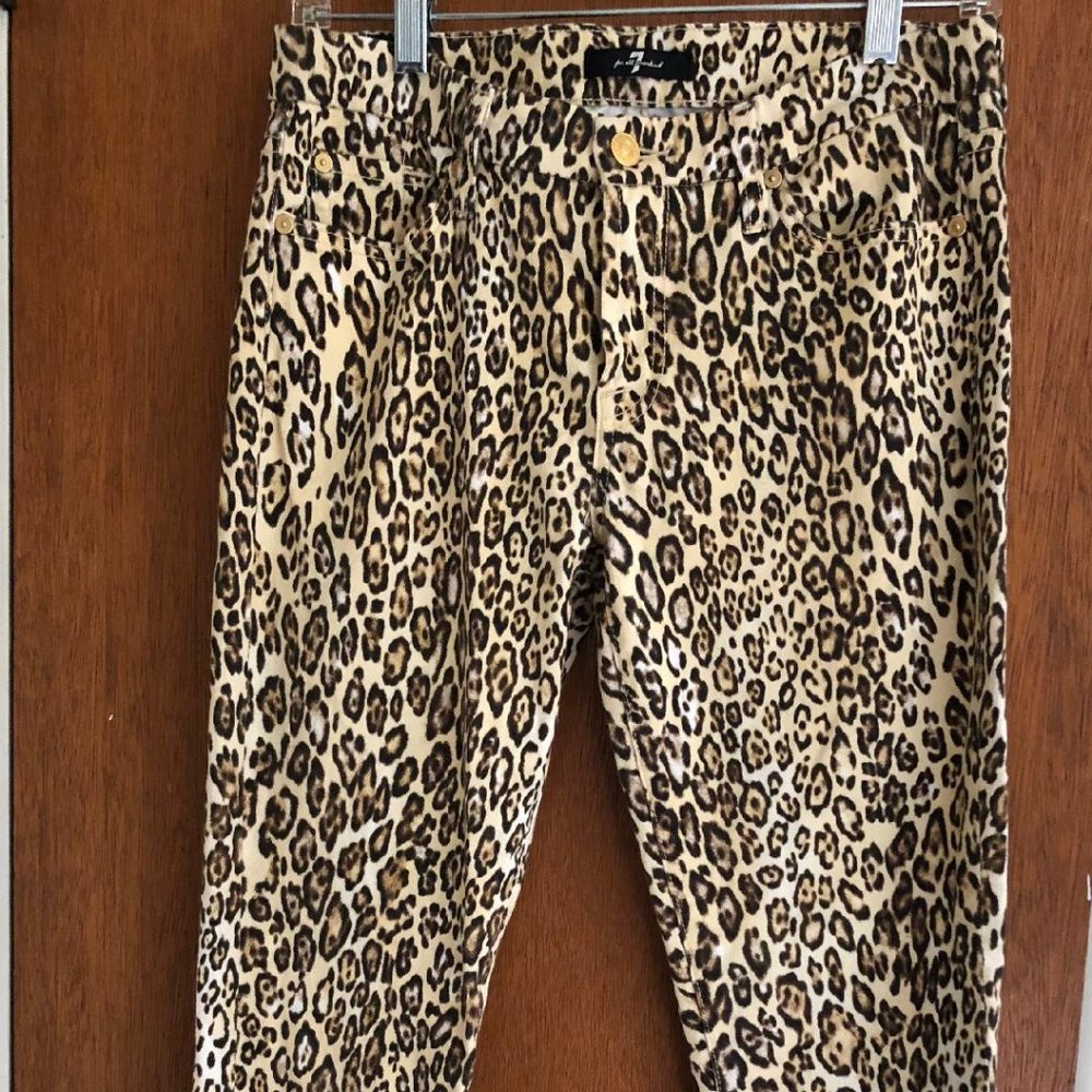 7 For All Mankind Sz 29 Waist, Dk Brown/Black & Tan Cheetah print,  skinny jeans